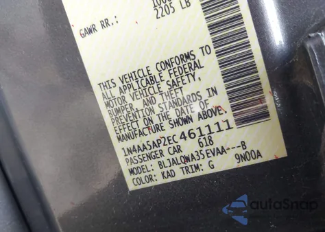 2014 Nissan Maxima 3.5 S из США, поврежденный, VIN 1N4AA5AP2EC461111